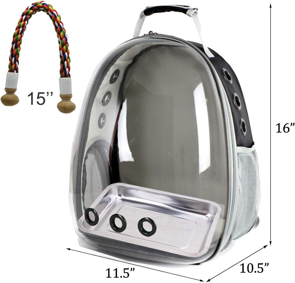 Bird Traval Carrier Cage, Clear Space Capsule Astronaut Backpack to Carry Parakeet Cockatiel Parrot with Metal Tray Wood Perch, Vet Transport School Bag - Image 2