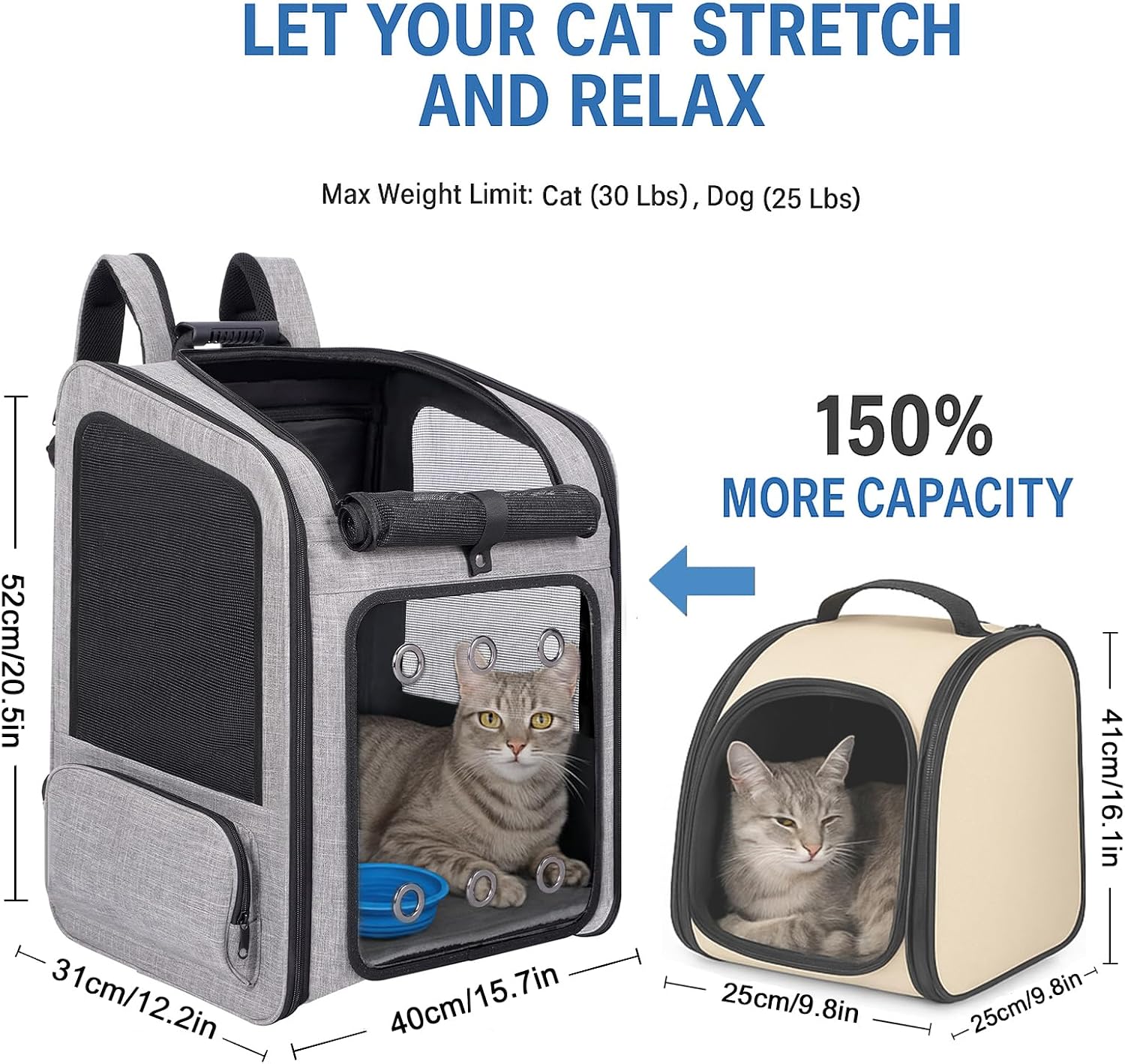 Extra Large Pet Carrier Backpack Cats Under 30 Lbs, for Dogs Puppies Rabbits Other Animals Under 25 Lbs, Ventilated Design, Great for Travel/Hiking/Outdoor Use - Image 2