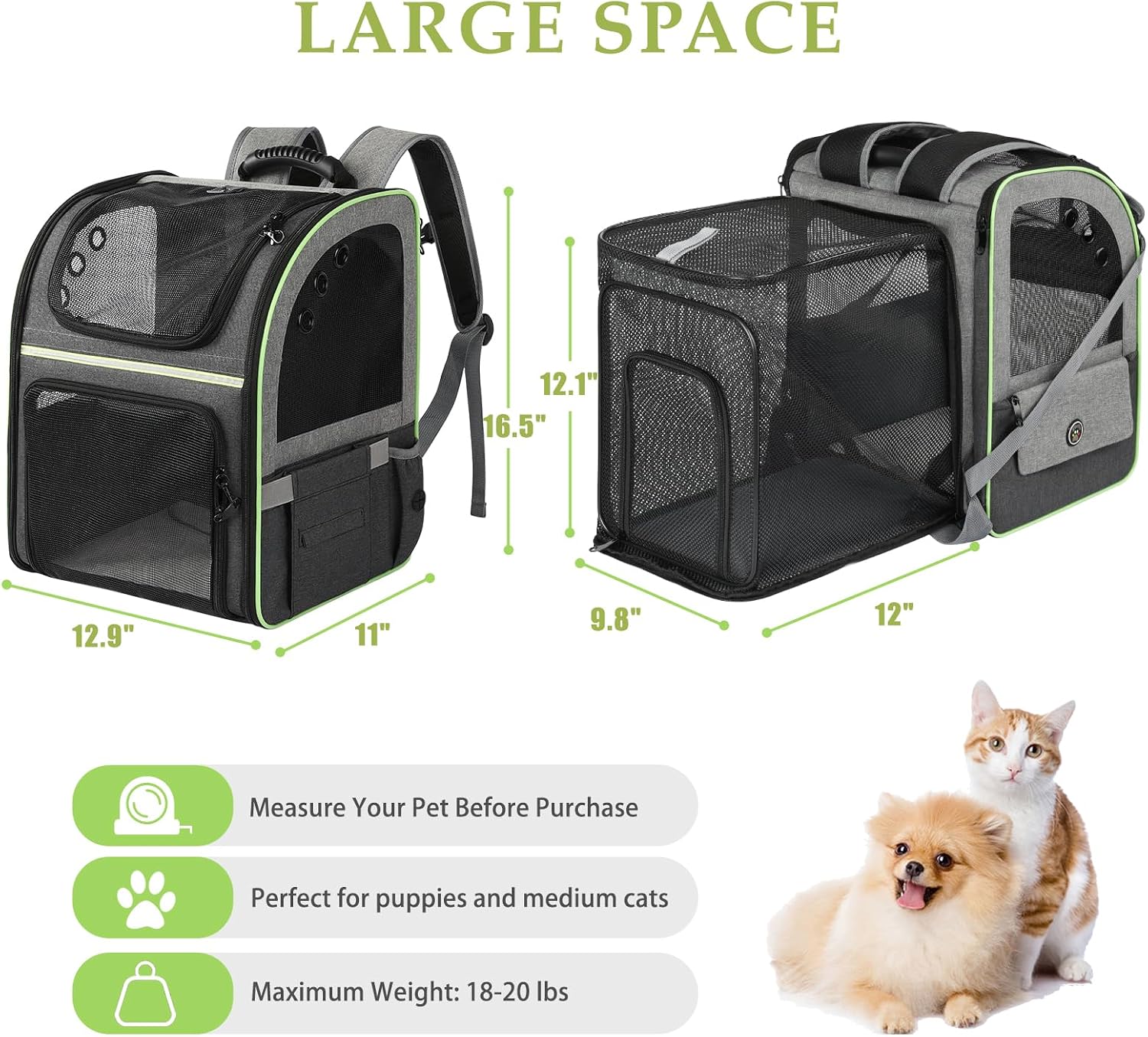 Cat Carrier Backpack, Large Cat Backpack Carrier Soft, Expandable Airline Approved Cat Carrier for Small Dogs Puppies Medium Cats Suitable for Hiking/Camping - Image 2