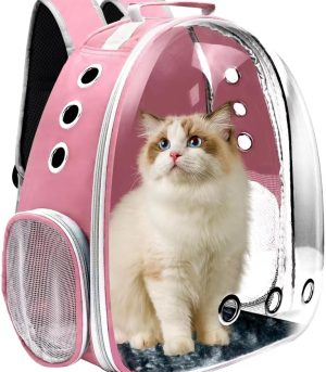 Cat Backpack Carrier, Pet Cat Carrier with Ventilated Design for Carrying Puppy Cats, Pet Carrier Backpack for Traveling/Hiking/Camping/Outdoors Airline Approved Travel Carrier(Pink)