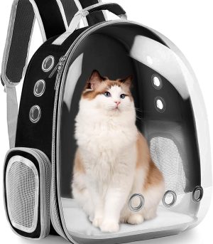 Cat Backpack Carrier Bubble Bag, Transparent Space Capsule Pet Carrier Dog Hiking Backpack, Small Dog Backpack Carrier for Cats Puppies Airline Approved Travel Carrier Outdoor Use Black
