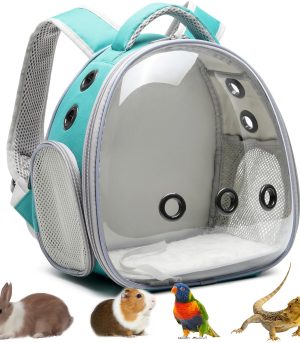 Portable Travel pet Backpack Carrier Hamster Bag Guinea Pig Bird Small Dog cat Turtle Carrier Rabbit Cage Squirrel Bearded Dragon Breathable Hangbag (Green)