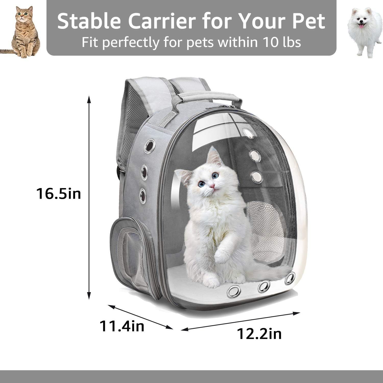 Bubble Carrying Bag for Small Medium dogs Cats, Space Capsule Pet Hiking backpack, Airline Approved Travel carrier - Grey - Image 2