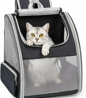 Cat Backpack Carrier for Small Dogs and Cats Fit Up to 15 Lbs,Small Dog Backpack, Foldable with 3-Side Mesh Windows, Pet Carrier for Travel & Hiking Friendly，Gray