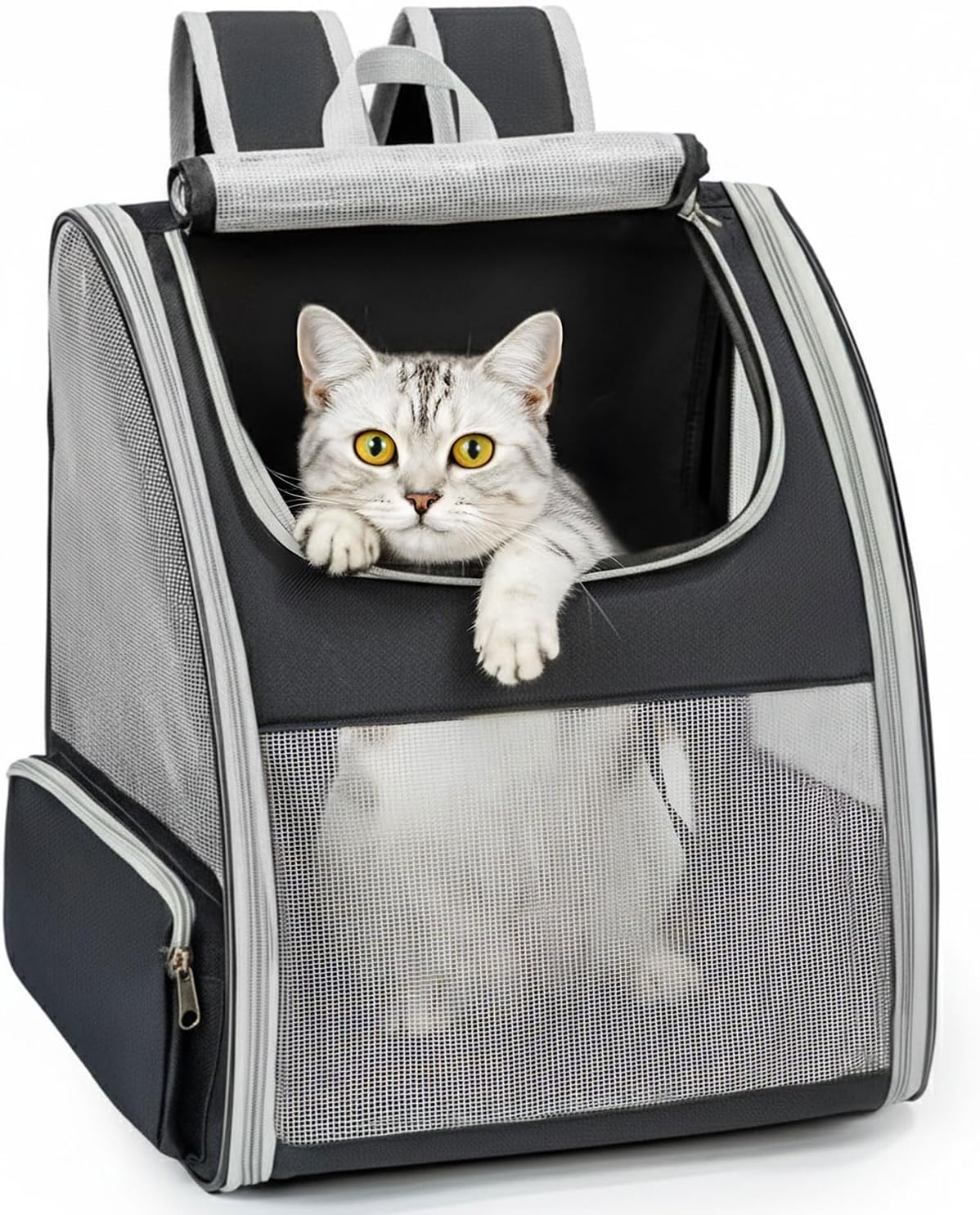 Cat Backpack Carrier for Small Dogs and Cats Fit Up to 15 Lbs,Small Dog Backpack, Foldable with 3-Side Mesh Windows, Pet Carrier for Travel & Hiking Friendly,Gray