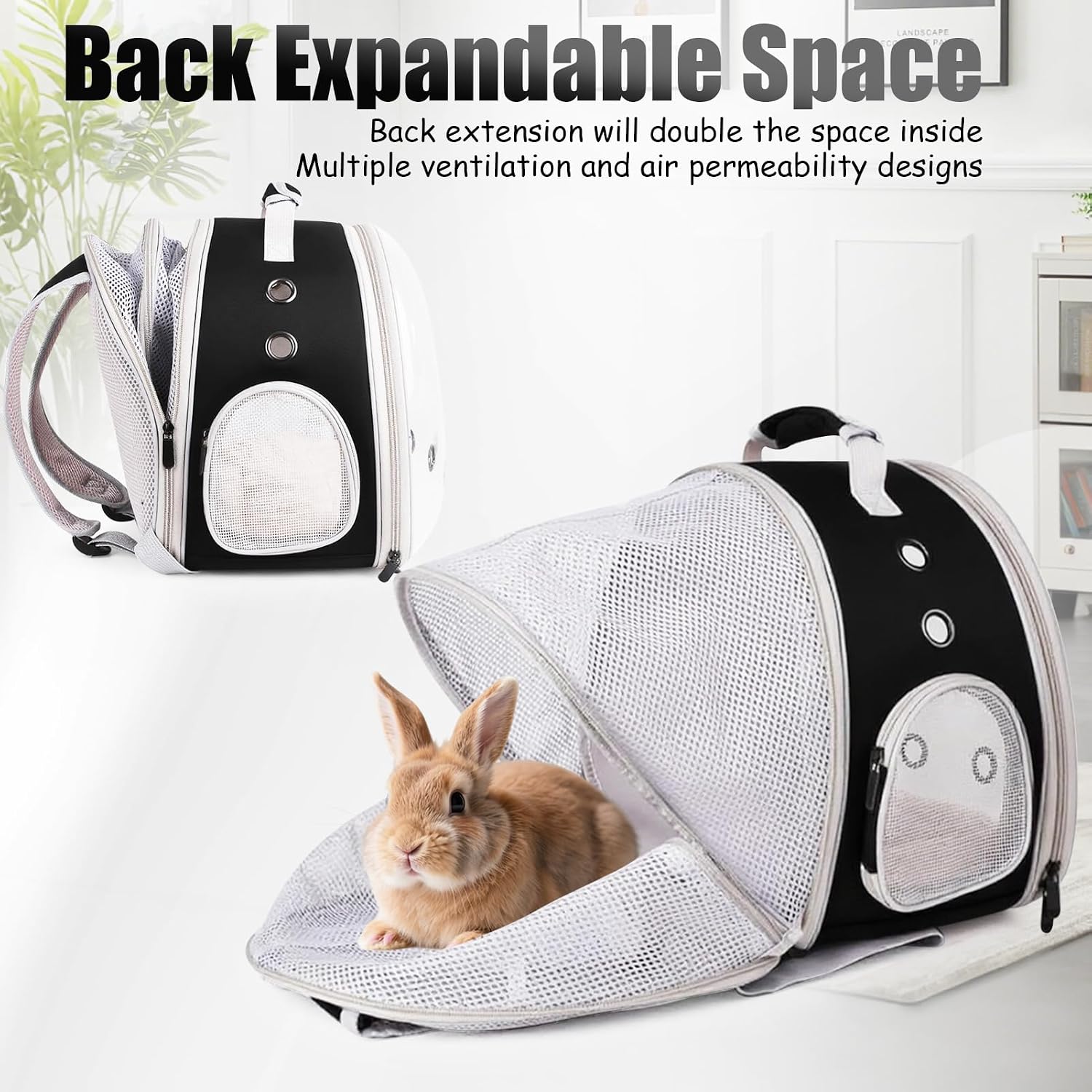 Back Expandable Backpack for Small Animals, Portable Travel Bag Breathable Pet Carrier Cages for Bunny, Guinea Pig, Bearded Dragon, Lizard, Rabbit, Squirrel, Tortoise, Kitten, Sugar Glider - Image 2