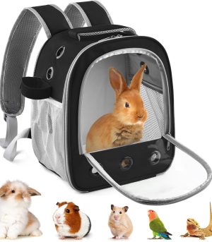 Guinea Pig Carrier Backpack, Portable Rabbit Travel Carring Bag for Pet Bunny Chinchilla Bearded Dragon Hamster Parrot Outgoing Pouch Case with Water Bottle Holder & Detachable Pad (Black)