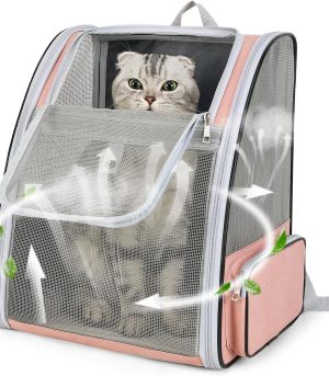 Cat Backpack Carrier Large Pet Backpack for Small Dog Medium Cat Puppy Kitten Bunny up to 15lbs, Ventilated Mesh Dog Collapsible Travel Backpack for Hiking Walking Outdoor