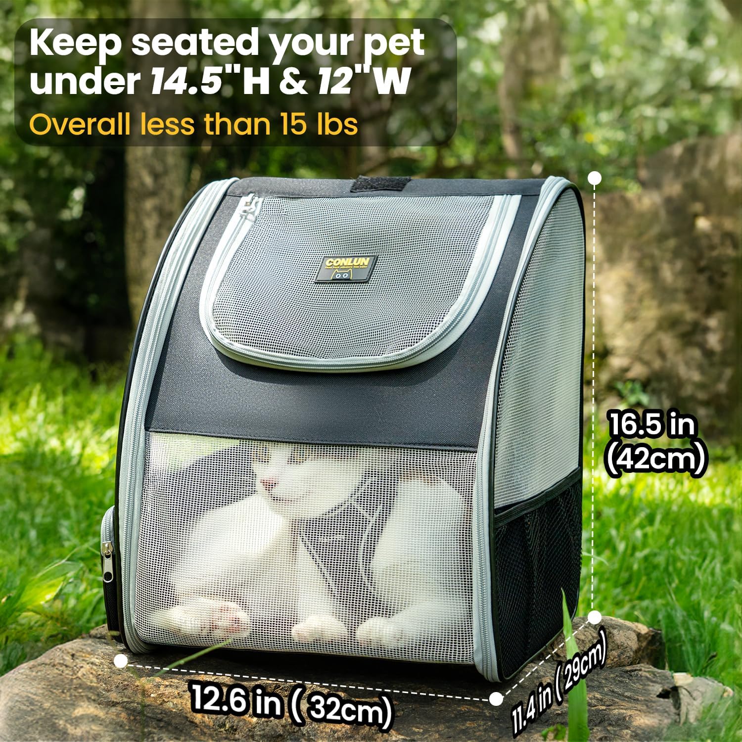 Cat Backpack Carrier for Small Dogs and Cats Fit Up to 15 Lbs,Small Dog Backpack, Foldable with 3-Side Mesh Windows, Pet Carrier for Travel & Hiking Friendly,Gray - Image 2