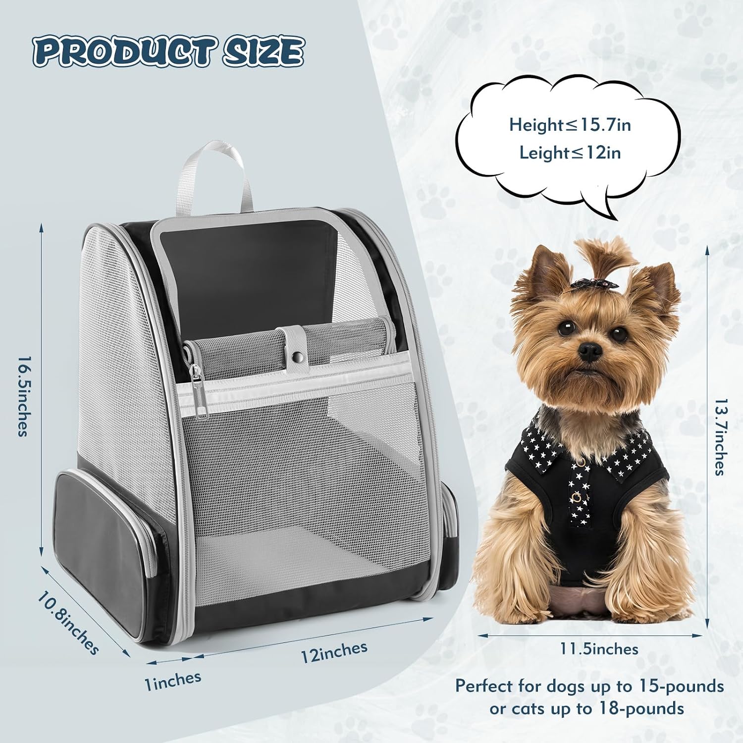 Cat Backpack Carrier, Pet Backpack Carrier Cats and Small Dogs, Collapsible Fully Ventilation Cat Backpack for Outdoors Hiking Camping Travel(up to 16.5lbs) - Image 2