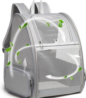 Pet Backpack Carrier for Small Cats Dogs | Ventilated Design, Safety Straps, Buckle Support, Collapsible | Designed for Travel, Hiking & Outdoor Use (Light Gray)