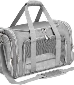 Soft-Sided Cat/Dog/Pet Carrier, Collapsible Pets Travel Carriers for Big Cats/Small Dogs with Shoulder Strap & Removable Mat, Mesh Puppy Carry Bag, Up to 16 Lbs, TSA Airline Approved(Gray)